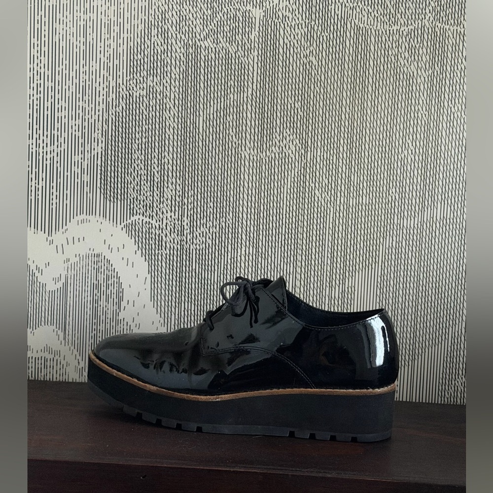 Eileen Fisher Eddy Derby Black Patent Platform Lace up Oxford Shoe ~ Size 7.5 - Picture 8 of 15